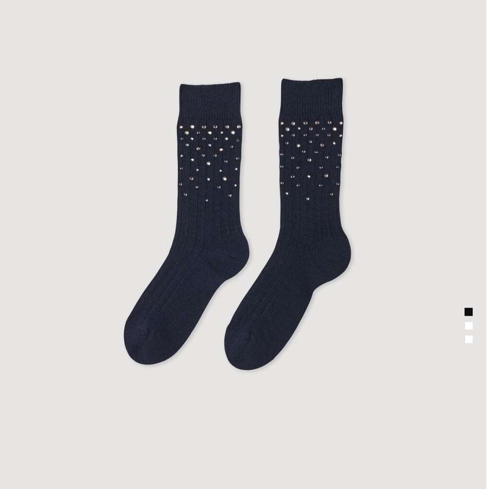 Sandro Rhinestone Socks, Navy Blue